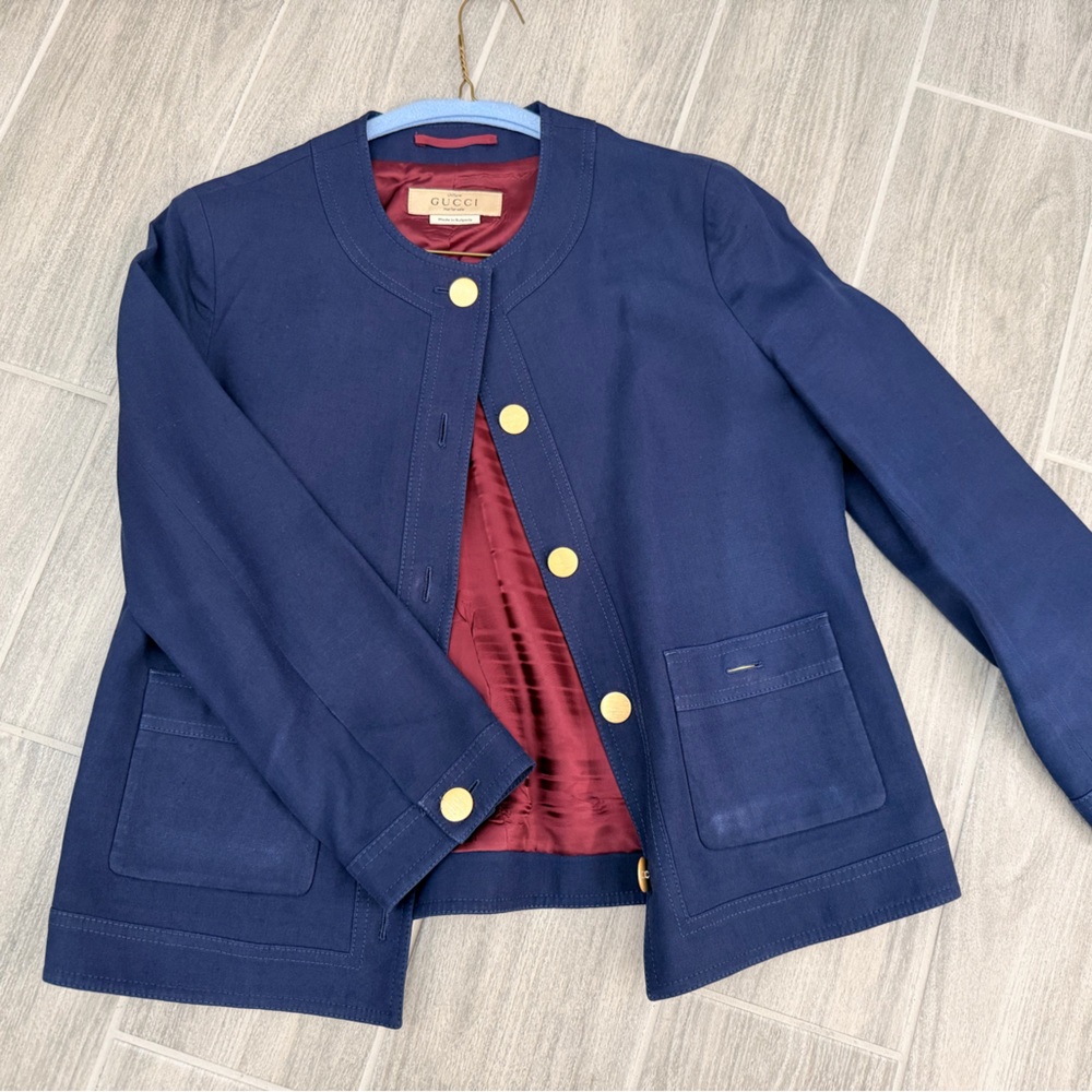 Gucci Dark Blue Jacket with Gold Buttons